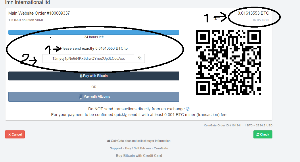 make a payment with bitcoin