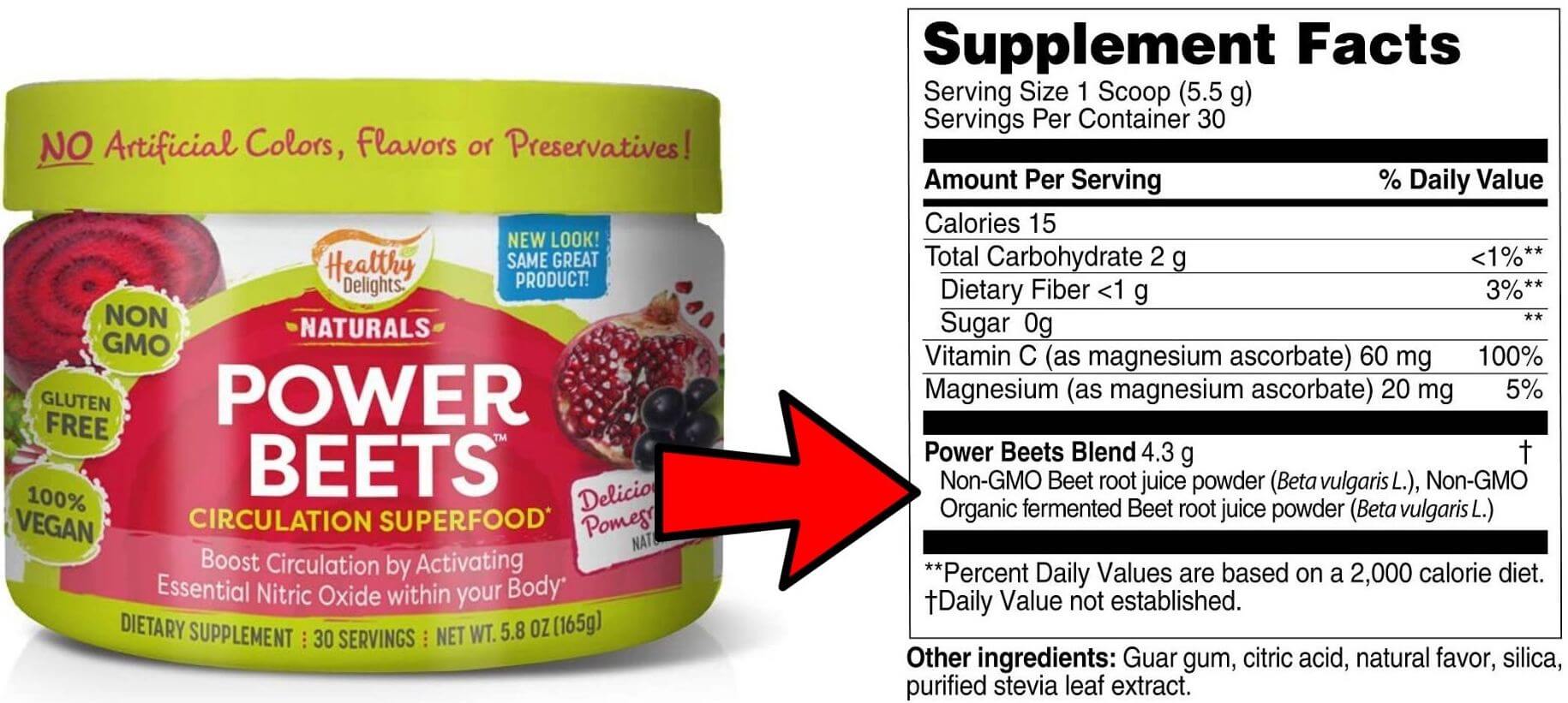 Healthy Delights Natural Power Beets Beet Root Powder Pre-Workout Supplement Facts Comparison